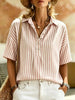 Women's Striped Short-Sleeve Shirt with Turn-Down Collar by FitiqueFit