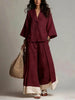 Women's Cotton-Linen V-Neck 3/4 Sleeve Shirt & Wide-Leg Pants Set by FitiqueFit