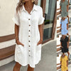 Women's Cotton Linen Shirt Dress – V-Neck Button-Front A-Line Dress by FitiqueFit