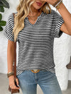 Striped Notched Short Sleeve T-Shirt