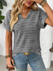 Striped Notched Short Sleeve T-Shirt