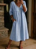 Women's Linen Cotton V-Neck Dress – Lace Trim, Loose Fit, 7 Colors by FitiqueFit