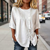 Women's Linen Lace-Up Button Shirt – 3/4 Sleeve Asymmetric by FitiqueFit