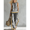 Printed Retro Sleeveless Top & Wide-Leg Pants Set | 12 Prints S–5XL by FitiqueFit