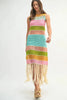 Multi Color Fringed Crochet Knit Dress For Women – Crochet Knit Dress, Fringed Dress, Multi-Color Dress, Bohemian Knit Dress, Festival Dress by Stevvex