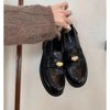 Women's British-Style Gold Coin Loafers | Block Heel Leather Slip-Ons by FitiqueFit