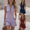 Women's Sleeveless Wide-Leg Slim-Fit Office Jumpsuit – Notched Lapel by FitiqueFit