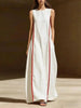 Women's Linen Sleeveless Loose Striped Maxi Dress by FitiqueFit