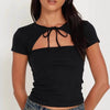 Women's Lace Up Hollow Out Short Sleeve Top by My Store