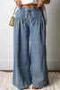 Sky Blue Stripe Button Pleated Drawstring Waist Casual Wide Leg Jeans by Wild and Free Boutique