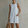 Women's Striped Color-Block Sleeveless Mini Dress – Loose Fit by FitiqueFit
