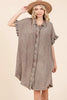 Mineral Wash Cotton Gauze Mini Shirt Dress For Women – Casual, Relaxed Fit with Charming Ruffle Sleeves and Practical Pockets by Stevvex
