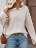 Striped Notched Long Sleeve T-Shirt by Simply Love