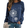 Womens Dandelion-Print Crew-Neck Long-Sleeve Loose Casual Sweatshirt by My Store