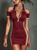 Women's Elastic Contrast Stripe Tight Mini Dress – High Waist Zipper by FitiqueFit