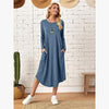 Women's Cotton Maxi Dress – Solid Color Long Sleeve A-Line with Pockets by FitiqueFit