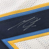Framed Autographed/Signed Melvin Gordon 35x39 Los Angeles LA White Football Jersey JSA COA