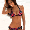 Sunset Bloom 2-Piece Triangle Bikini Set for Women – Vibrant Random Floral Print Halter Neck Swimsuit with Tie-Back Tie-Side Bottoms & High Cut Legs – Women's High-Stretch Swimwear for Summer Beach Escapes by Stevvex