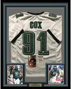 Framed Autographed/Signed Fletcher Cox 35x39 Philadelphia Eagles White Football Jersey JSA COA