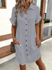 Women's Cotton Linen Shirt Dress – V-Neck Button-Front A-Line Dress by FitiqueFit
