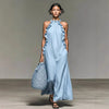 Women's Resort Ruffled Halterneck Sleeveless Open-Back Maxi Dress by FitiqueFit
