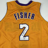 Autographed/Signed Derek Fisher Los Angeles LA Yellow Basketball Jersey Beckett BAS COA