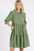 Button Detail Collared Neck Tiered Shirt Dress – Elegant Buttoned Shirt Dress with Tiered Design and Classic Collar by Stevvex