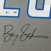 Framed Autographed/Signed Barry Sanders 35x39 Detroit Lions Grey Football Jersey Beckett BAS COA