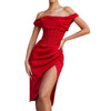 Women's Shoulder Stitching Irregular Slit Dress