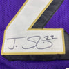 Framed Autographed/Signed Jimmy Smith 35x39 Baltimore Purple Football Jersey JSA COA