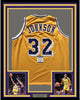 Framed Autographed/Signed Earvin Magic Johnson 35x39 Los Angeles Lakers Yellow Basketball Jersey Beckett BAS COA