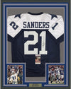 Framed Autographed/Signed Deion Sanders 35x39 Dallas Thanksgiving Day Football Jersey JSA COA