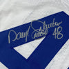 Framed Autographed/Signed Daryl Moose Johnston 35x39 Dallas White Football Jersey Beckett BAS COA