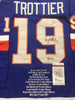 Autographed/Signed Bryan Trottier Inscribed HOF 97  New York Islanders Blue Stat Hockey Jersey JSA COA