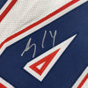 Framed Autographed/Signed Mohamed Sanu 35x39 New England White Football Jersey JSA COA
