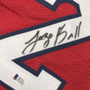 Framed Autographed/Signed Lonzo Ball 35x39 New Orleans Red Basketball Jersey Beckett BAS COA