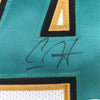 Framed Autographed/Signed Carlos Hyde 35x39 Jacksonville White Football Jersey JSA COA