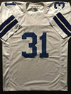 Autographed/Signed Byron Jones Dallas Cowboys White Football Jersey JSA COA