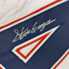 Framed Autographed/Signed Steve Grogan 35x39 New England White Modern Football Jersey JSA COA