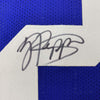 Framed Autographed/Signed Jabrill Peppers 35x39 New York Blue Football Jersey JSA COA