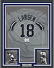 Framed Autographed/Signed Don Larsen Inscribed 35x39 New York Grey Baseball Jersey Beckett BAS COA