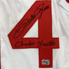 Framed Autographed/Signed Pete Rose Inscribed Charlie Hustle 35x39 Cincinnati White Baseball Jersey Athlete Hologram COA #2
