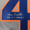 Framed Autographed/Signed Lenny Dykstra 86 WS Champs 35x39 New York Grey Baseball Jersey JSA COA