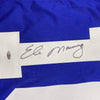 Framed Autographed/Signed Eli Manning 35x39 New York Blue Football Jersey Steiner Sports COA Hologram Only