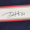 Framed Autographed/Signed Duron Harmon 35x39 New England Blue Football Jersey JSA COA