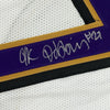 Framed Autographed/Signed JK J.K. Dobbins 35x39 Baltimore White Football Jersey JSA COA
