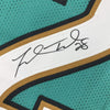 Framed Autographed/Signed Fred Taylor 35x39 Jacksonville Teal Football Jersey JSA COA
