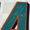 Framed Autographed/Signed Zach Thomas 35x39 Miami White Football Jersey JSA COA