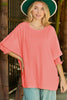 White Plain & Casual Shirred Cuffs Half Sleeve Top