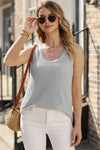 Black Scoop Neck Waffle Knit Splicing Flowy Vest